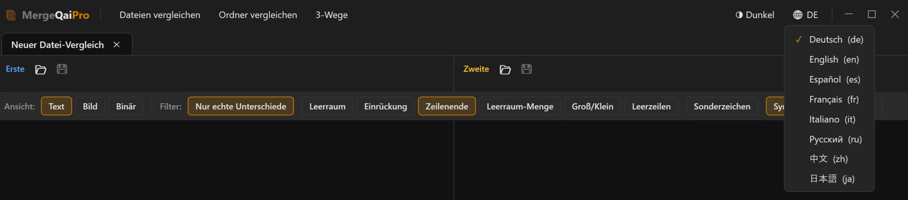 Screenshot 04: Kopfleiste rechts mit den Knöpfen für Design und Sprache