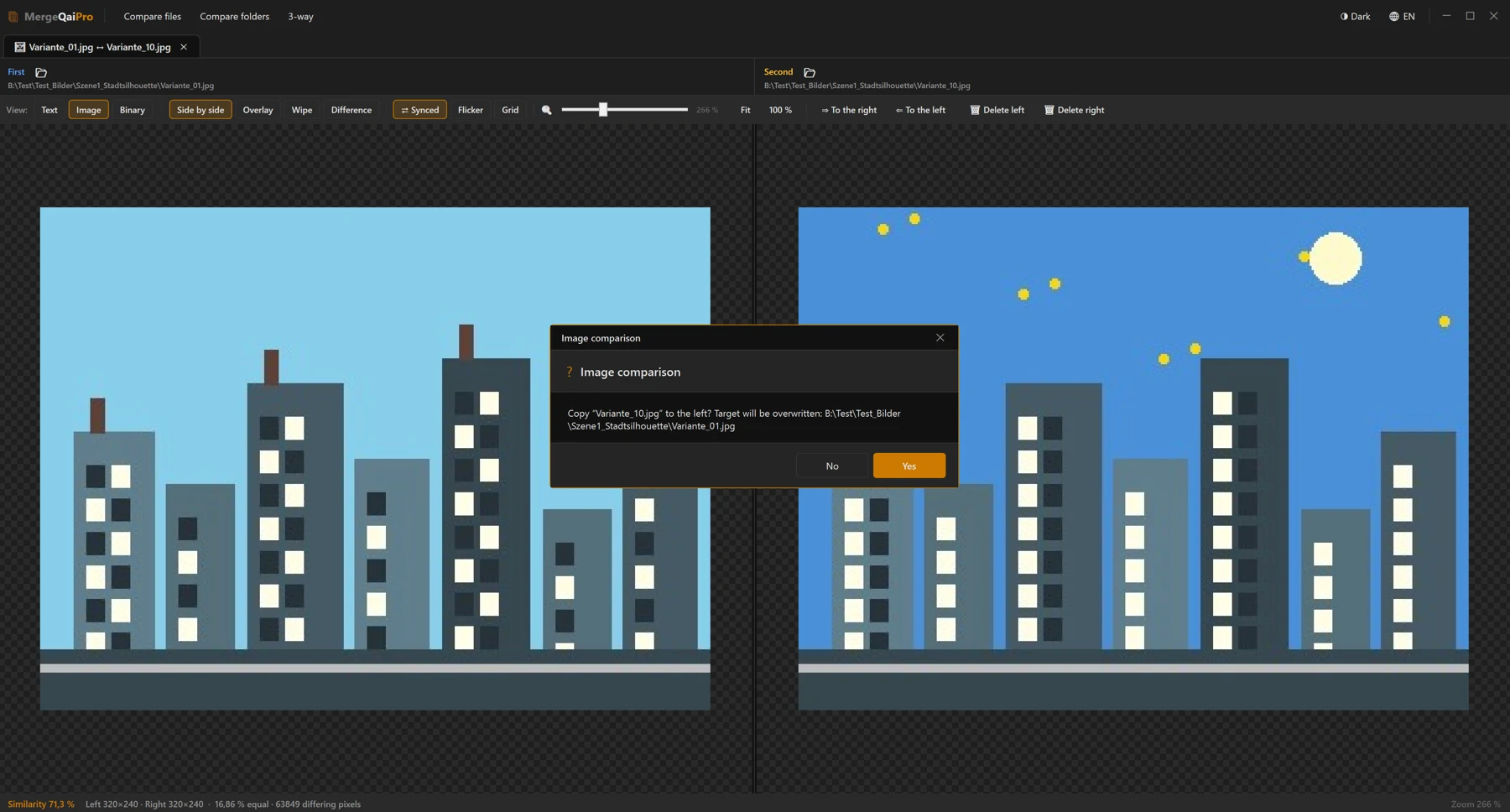 Screenshot 19: File actions in the image comparison with the confirmation before overwriting
