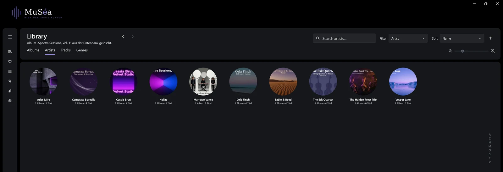 Screenshot 07: Artist view with round artist tiles