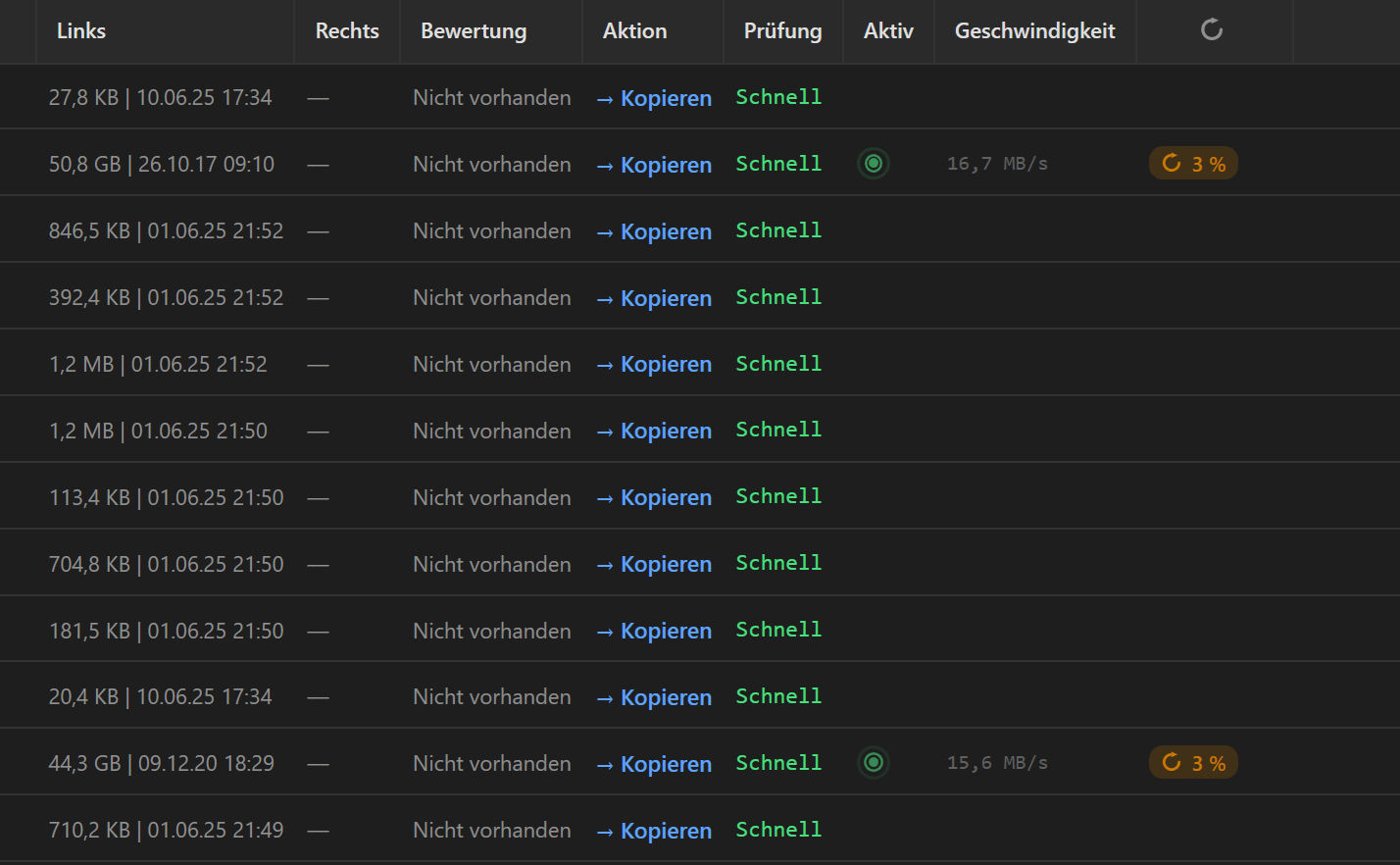 Resume-Schalter und Listenzeile mit Resume-Abzeichen