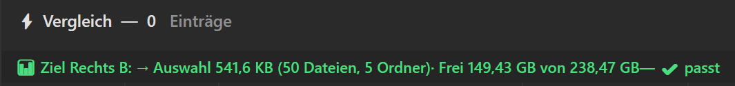 Screenshot 31: Speicherplatz-Zeile mit Ergebnis einer Größenanalyse (grün = passt / rot = reicht nicht)