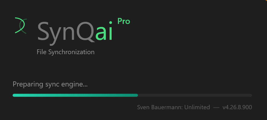 Screenshot 01: Start screen while loading (subtitle “File synchronisation”, status line “Ready to start…”)