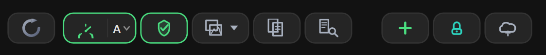 Screenshot 08: Header bar with the tool buttons (cloud, image modules, organiser, reconstructor)