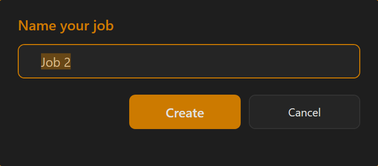 Screenshot 09: The “Create new job” dialog with name field and create button