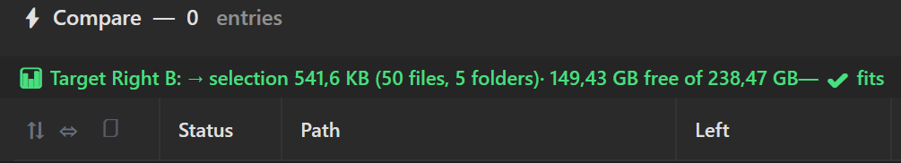 Screenshot 31: Disk space line with the result of a size analysis (green = fits / red = not enough room)