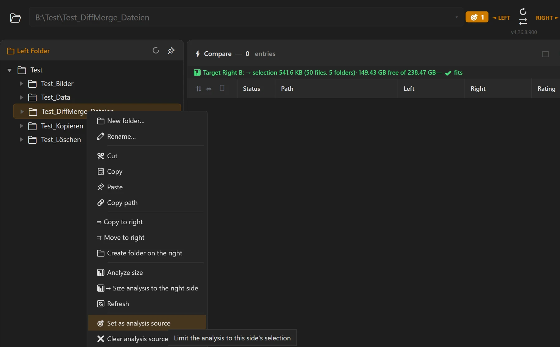 Screenshot 32: Path row with the analysis source badge “🎯 N”, dimmed path display and an open tooltip (list of the entries taken)