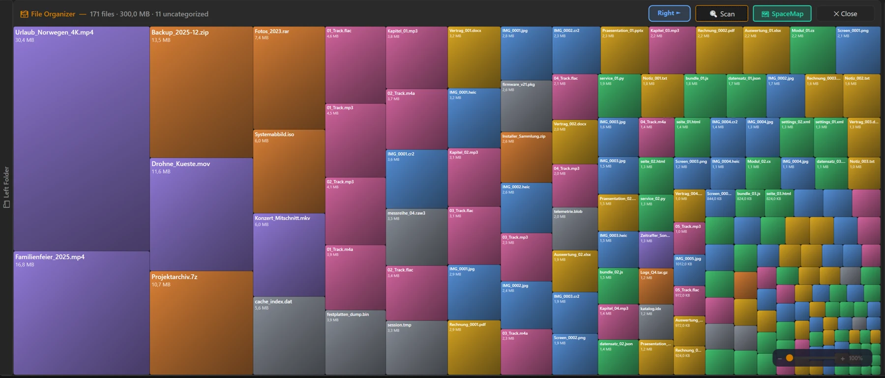 Screenshot 43: SpaceMap/treemap of the size distribution — large files as large tiles