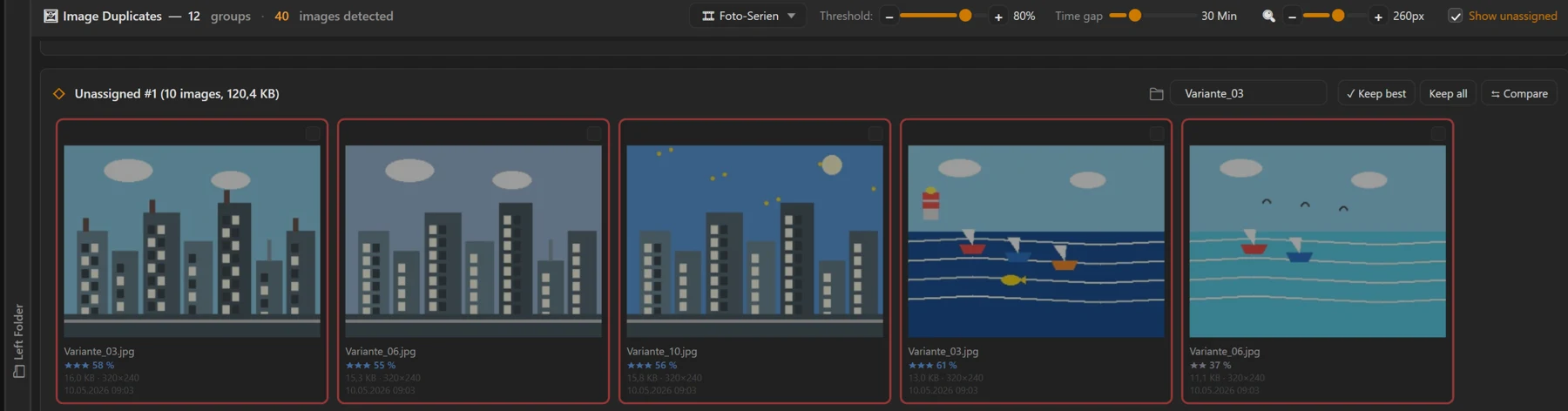 Screenshot 47: The “Show unassigned” box switched on; below the found groups the collapsed cards “◇ Unassigned #1, #2 …”