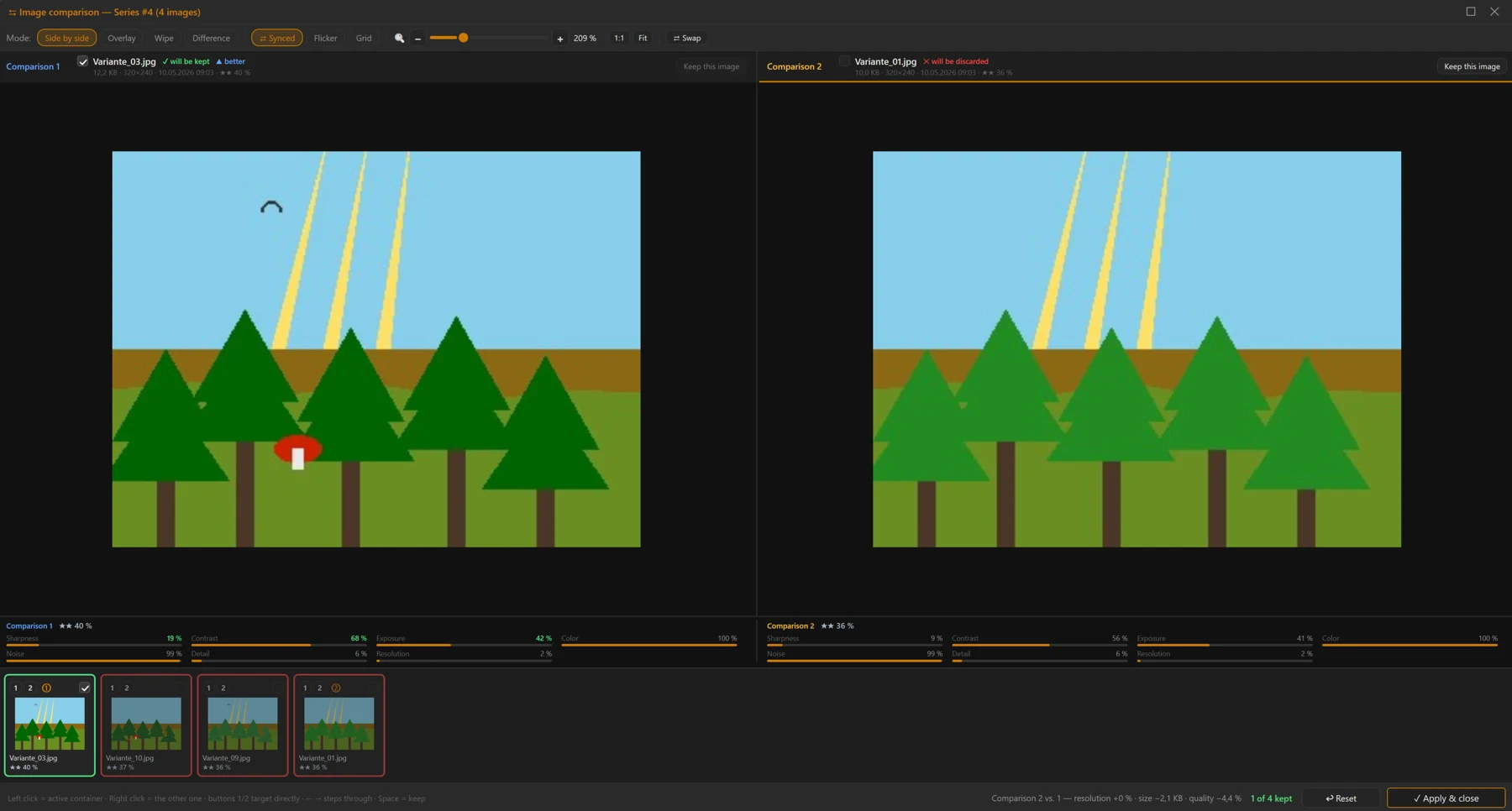 Image comparison viewer in side-by-side mode