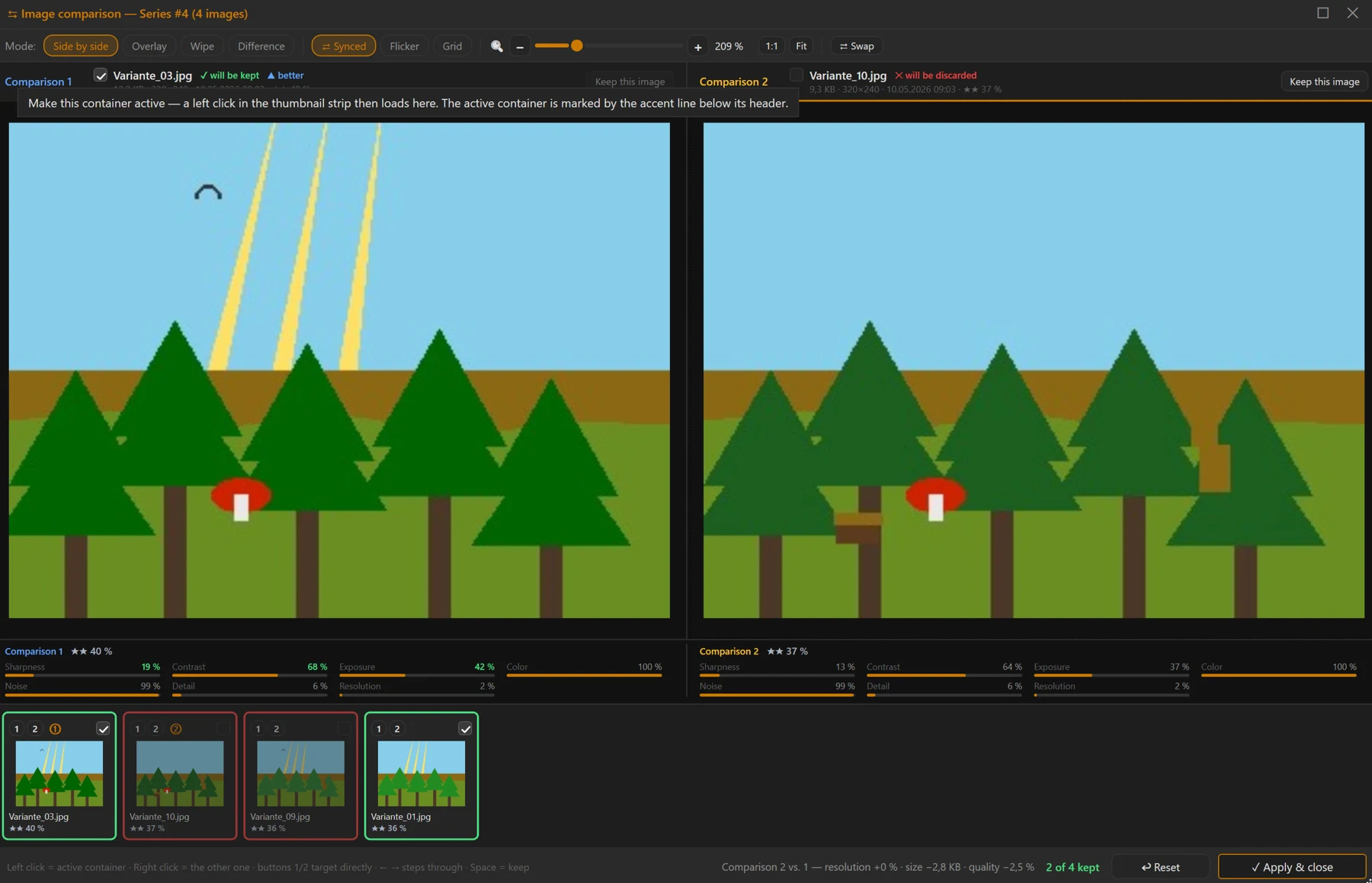 Image comparison viewer in slider mode
